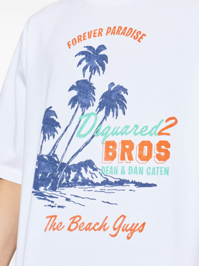 White Tropical Print T-Shirt 3