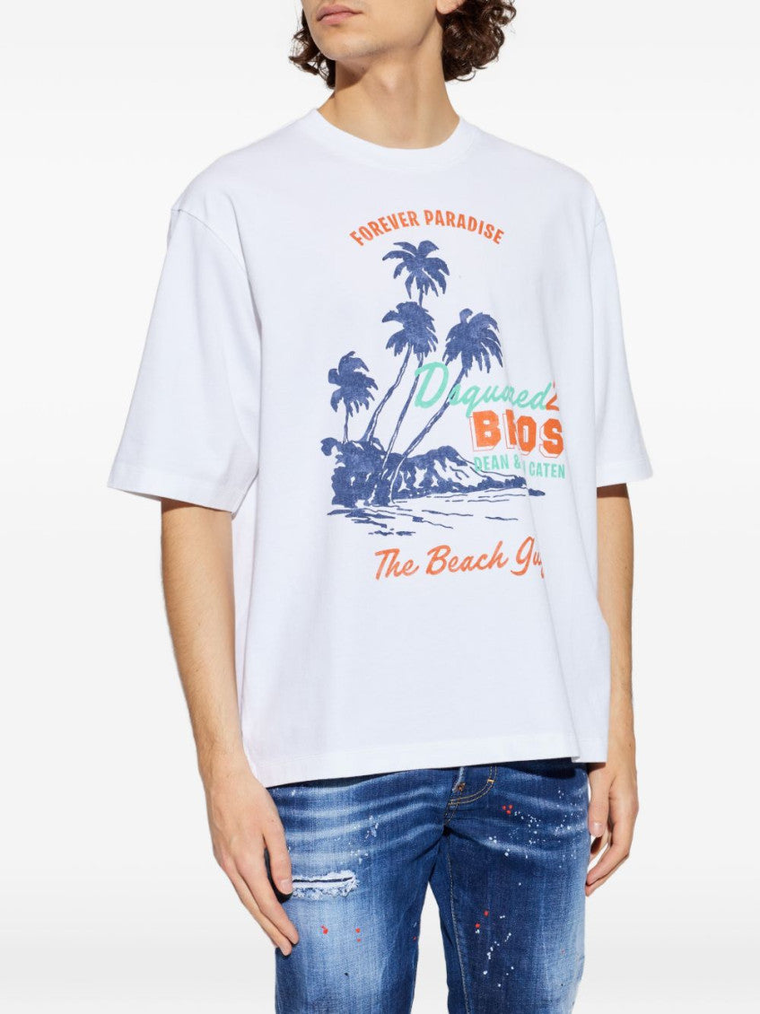 White Tropical Print T-Shirt 5
