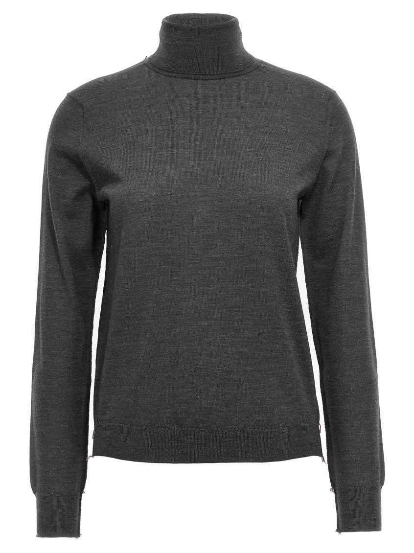 Grey Stitching wool turtleneck sweater 1