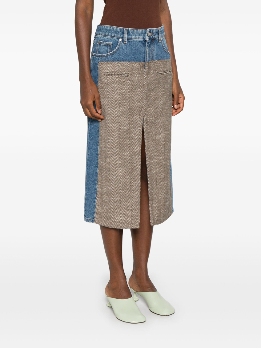 Multicolor Tweed Denim Midi Skirt 3