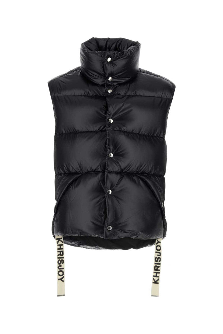 Black Nylon Sleeveless Puff Shiny Jacket 1