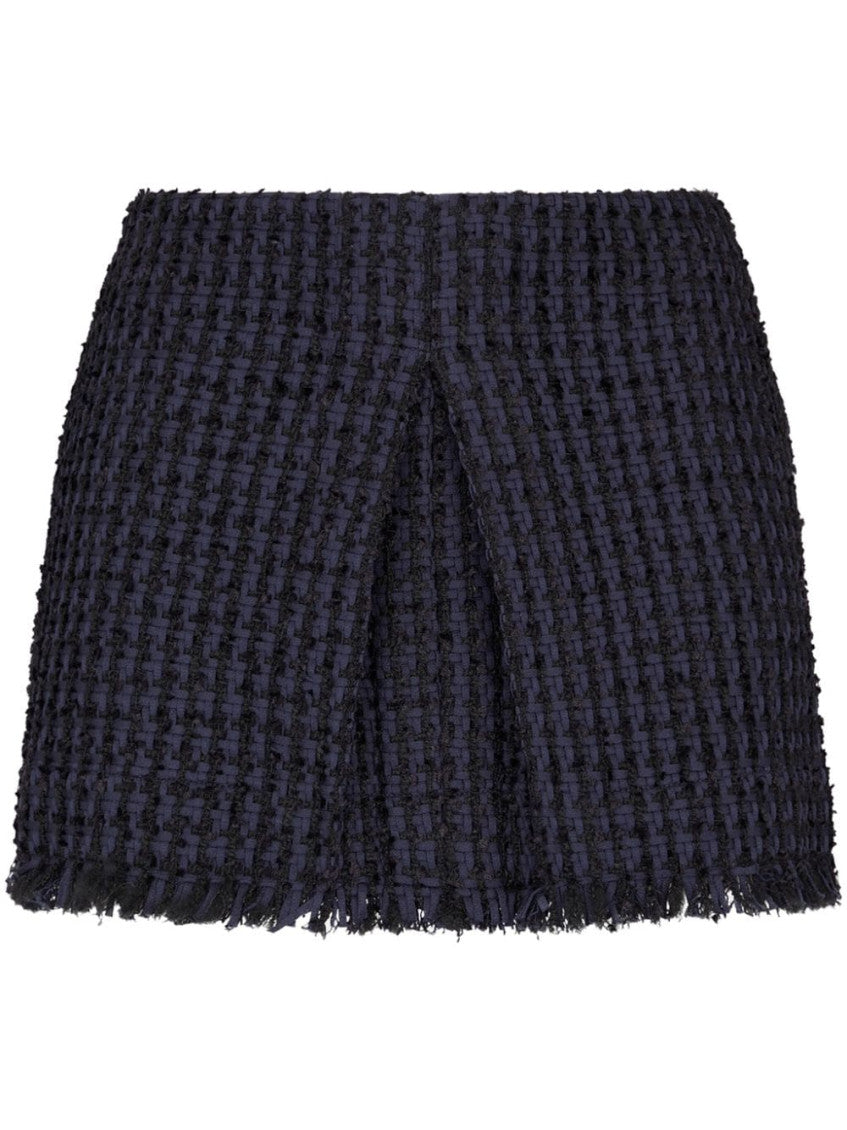 Navy Blue Tweed Frayed-hem Miniskirt 1