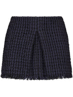 Navy Blue Tweed Frayed-hem Miniskirt 1