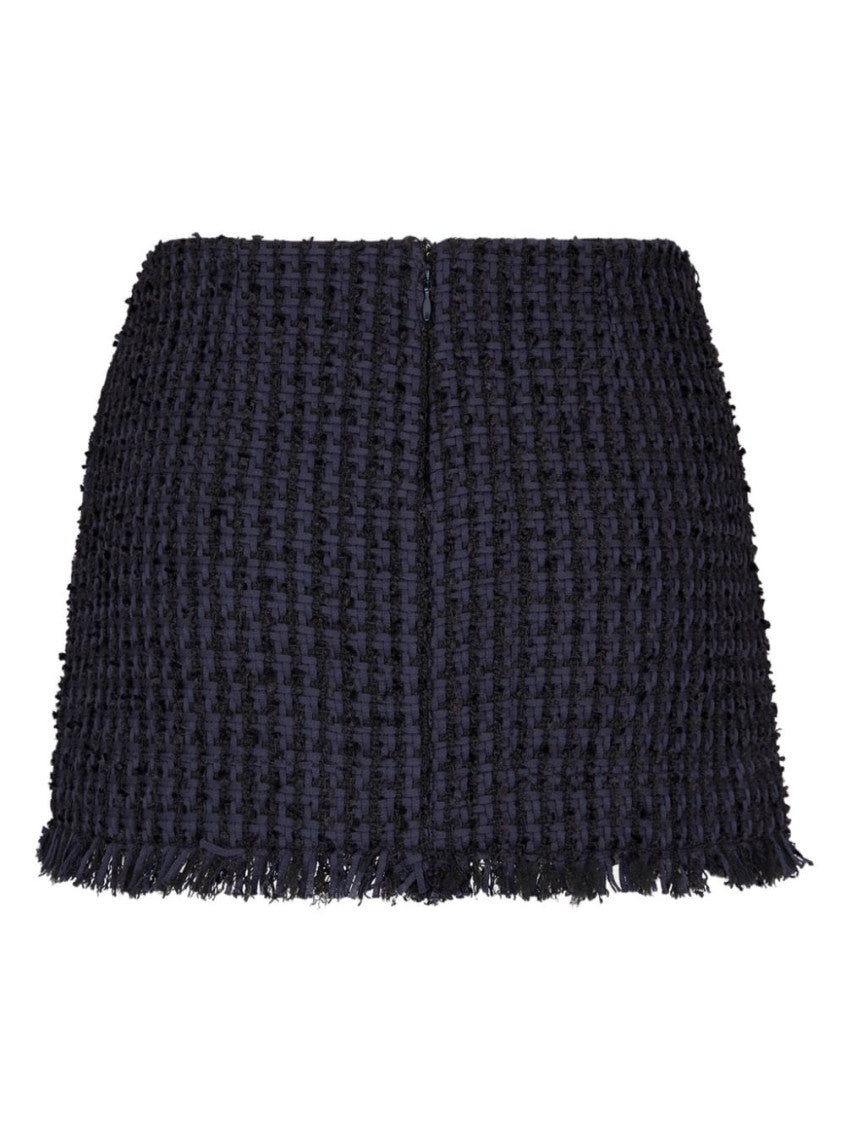 Navy Blue Tweed Frayed-hem Miniskirt 2