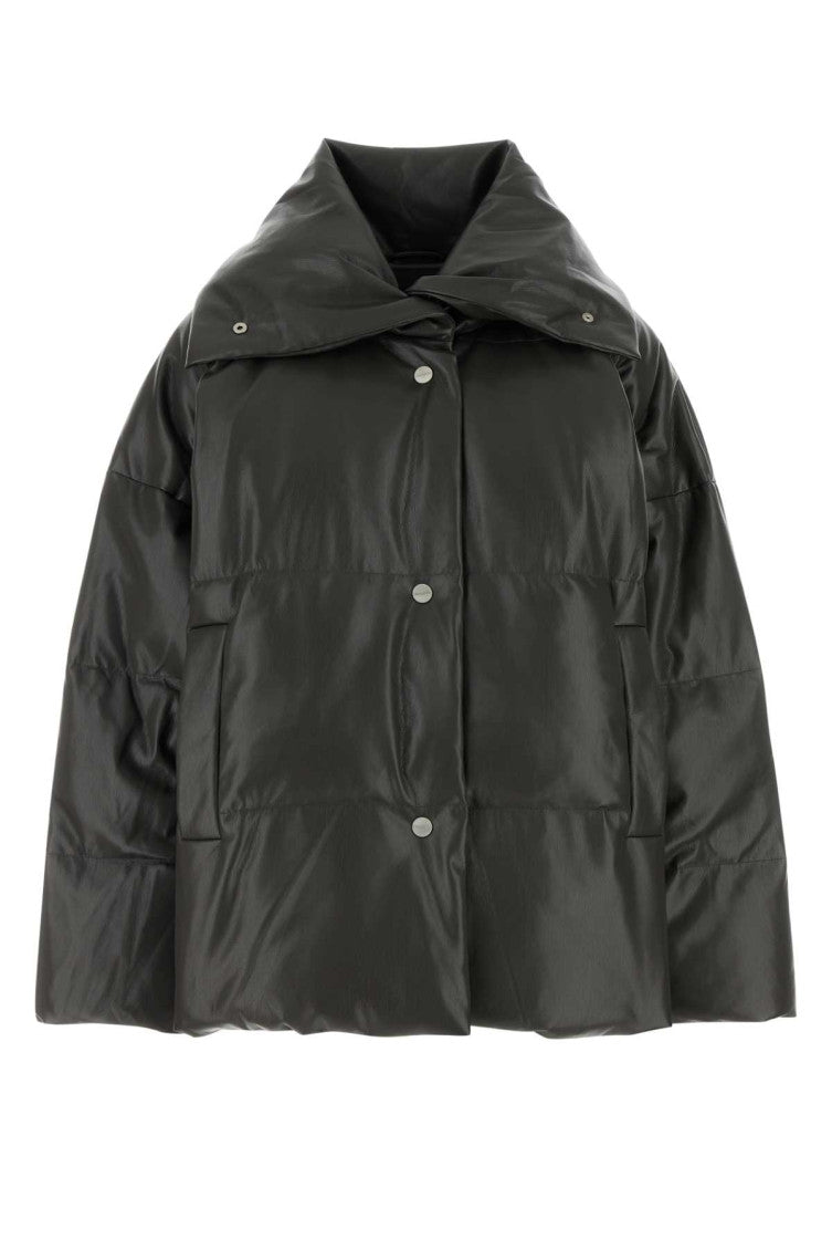 Charcoal synthetic leather down jacket  1