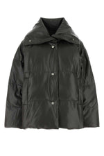 Charcoal synthetic leather down jacket  1