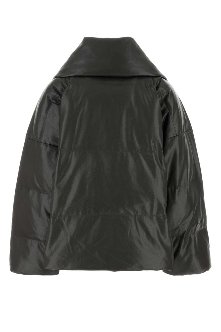 Charcoal synthetic leather down jacket  2