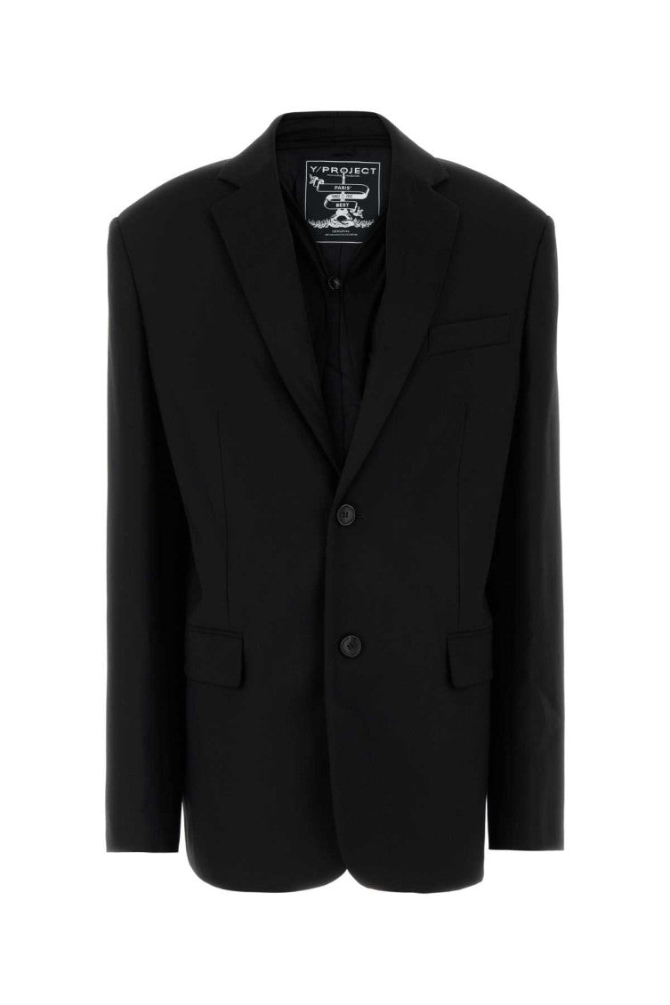 Black stretch jersey oversize blazer 1