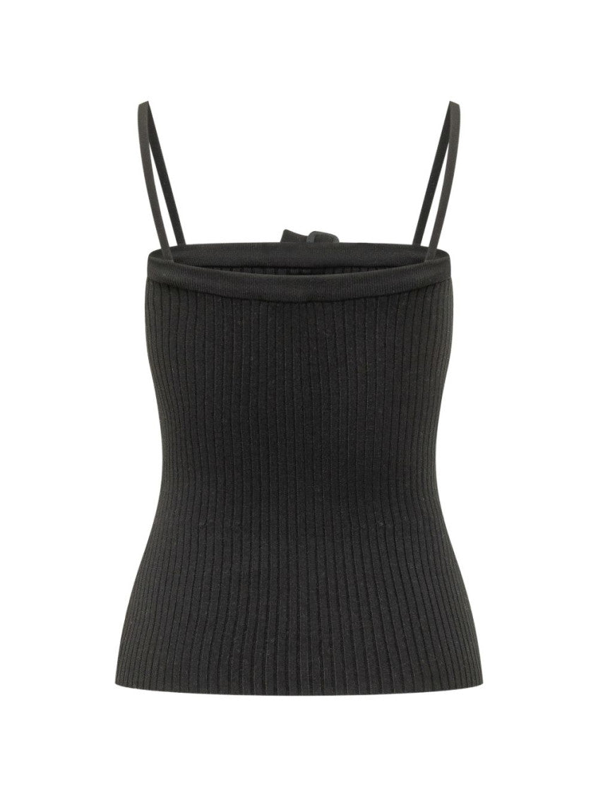 Black Square Neck Ribbed Knit Top 2