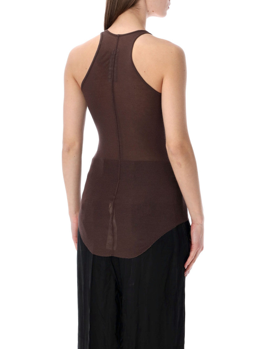Brown Round Neck Curved Hem Top 2