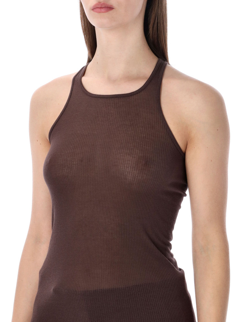 Brown Round Neck Curved Hem Top 3