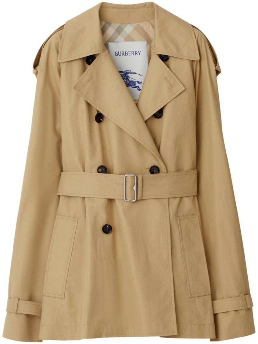Beige Double-breasted Button Trench Coat 1