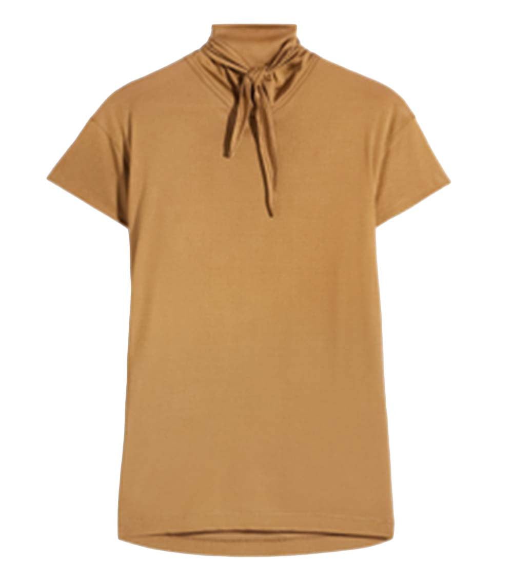 Brown High Neck Tie T-Shirt 1