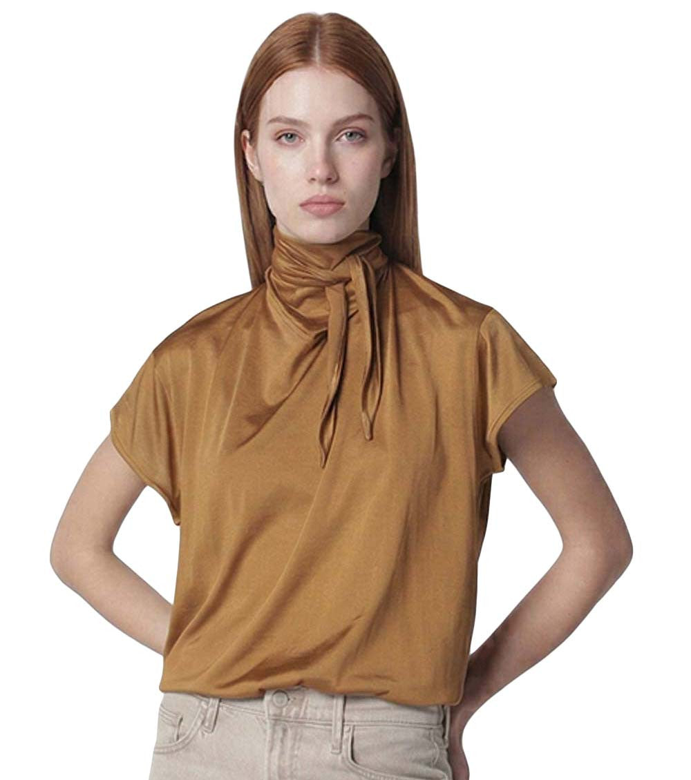 Brown High Neck Tie T-Shirt 2