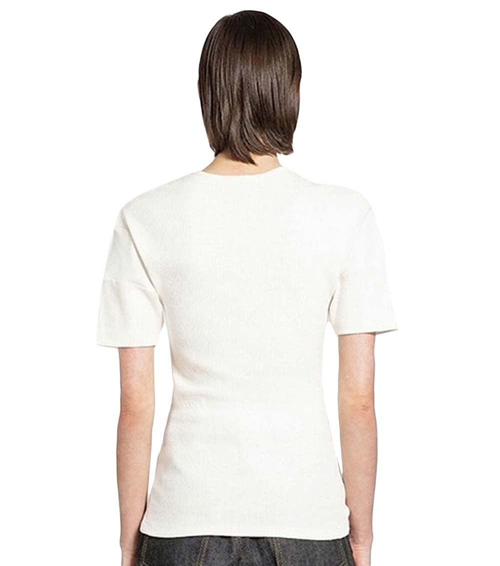 White Round Neck Ribbed T-Shirt 3