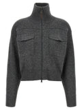Grey 'Shiny Zipper Pull' Wool cardigan 1