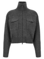 Grey 'Shiny Zipper Pull' Wool cardigan 1