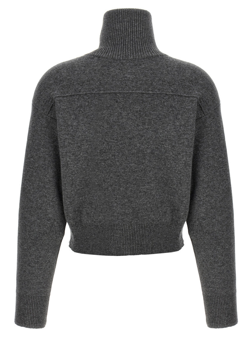 Grey 'Shiny Zipper Pull' Wool cardigan 2