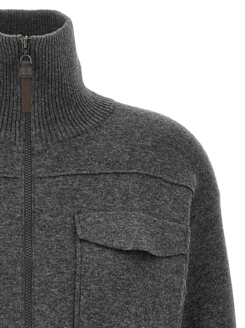 Grey 'Shiny Zipper Pull' Wool cardigan 3