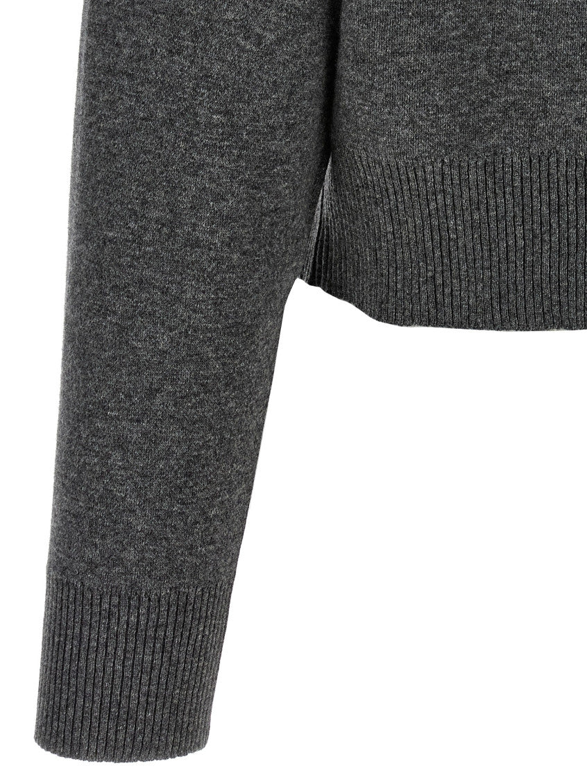 Grey 'Shiny Zipper Pull' Wool cardigan 4