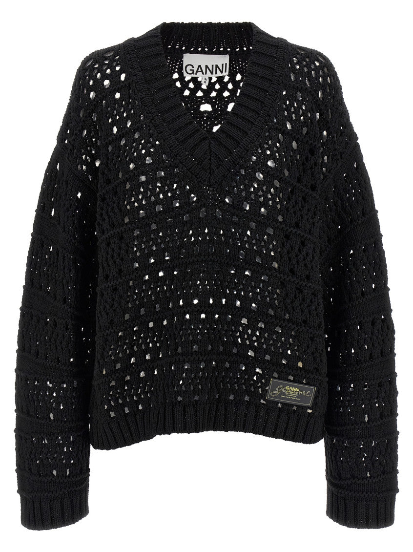 Black 'Crochet V-neck' Sweater 1