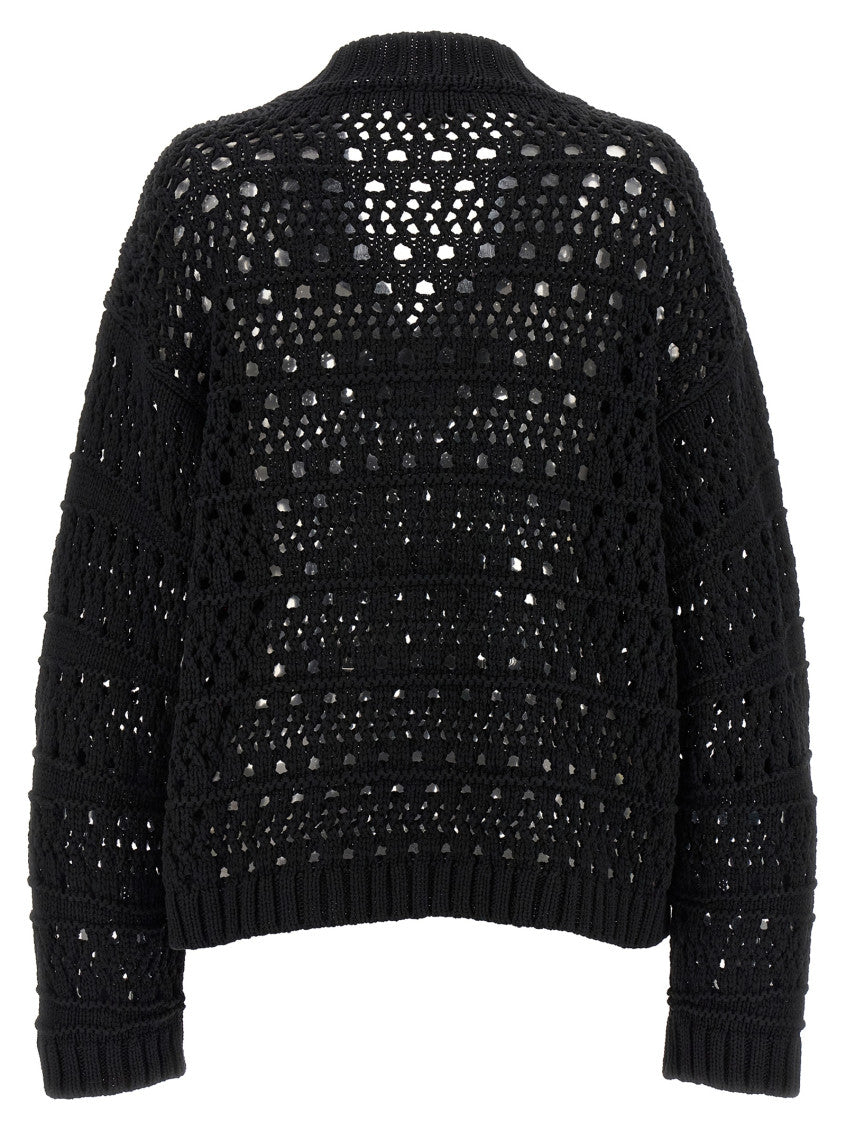 Black 'Crochet V-neck' Sweater 2