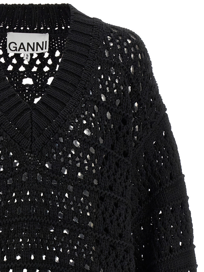Black 'Crochet V-neck' Sweater 3