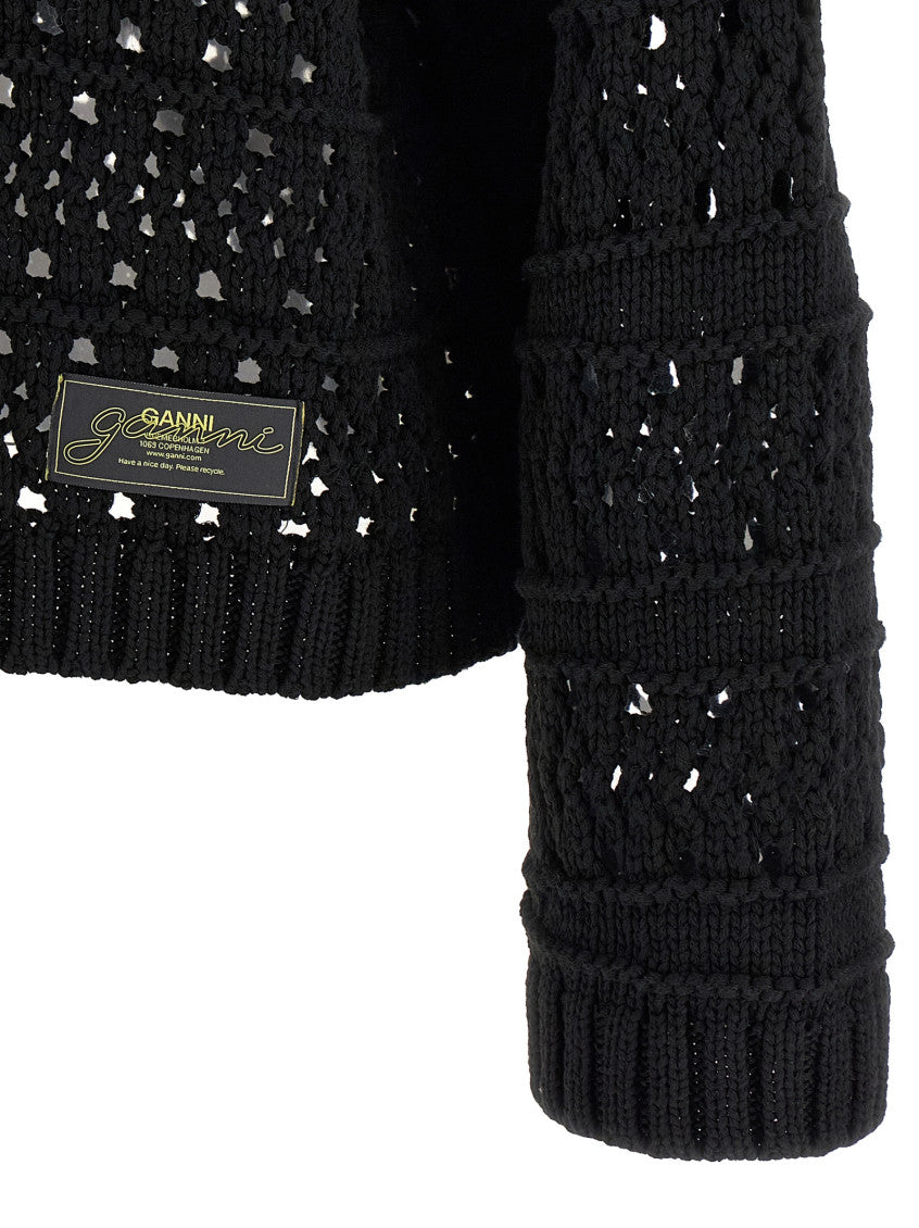Black 'Crochet V-neck' Sweater 4