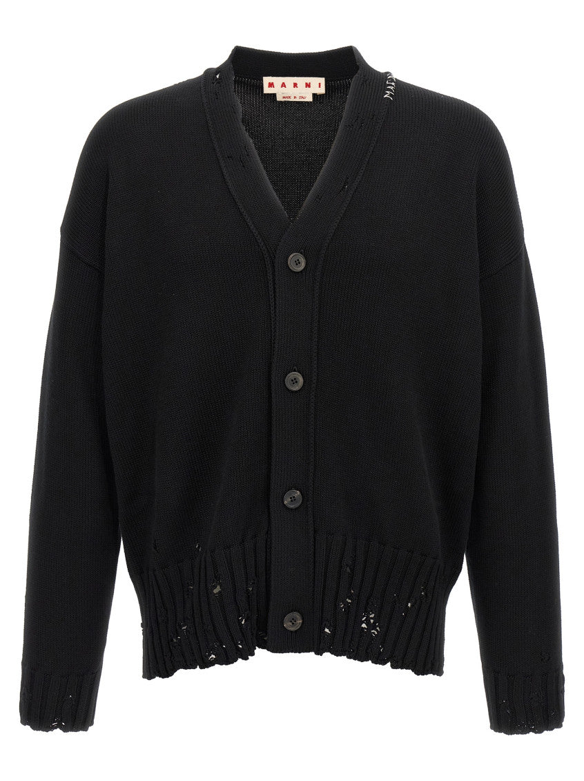 Black Logo embroidery cardigan 1