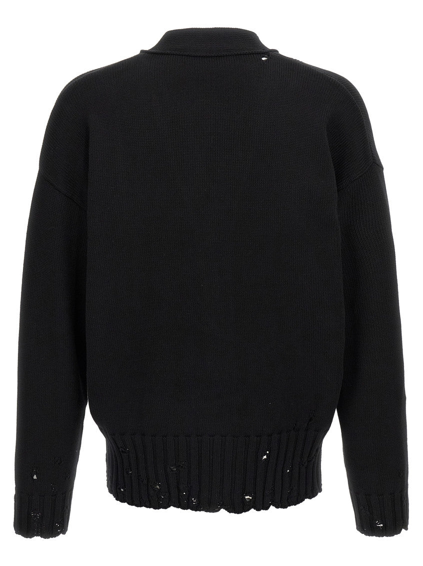 Black Logo embroidery cardigan 2
