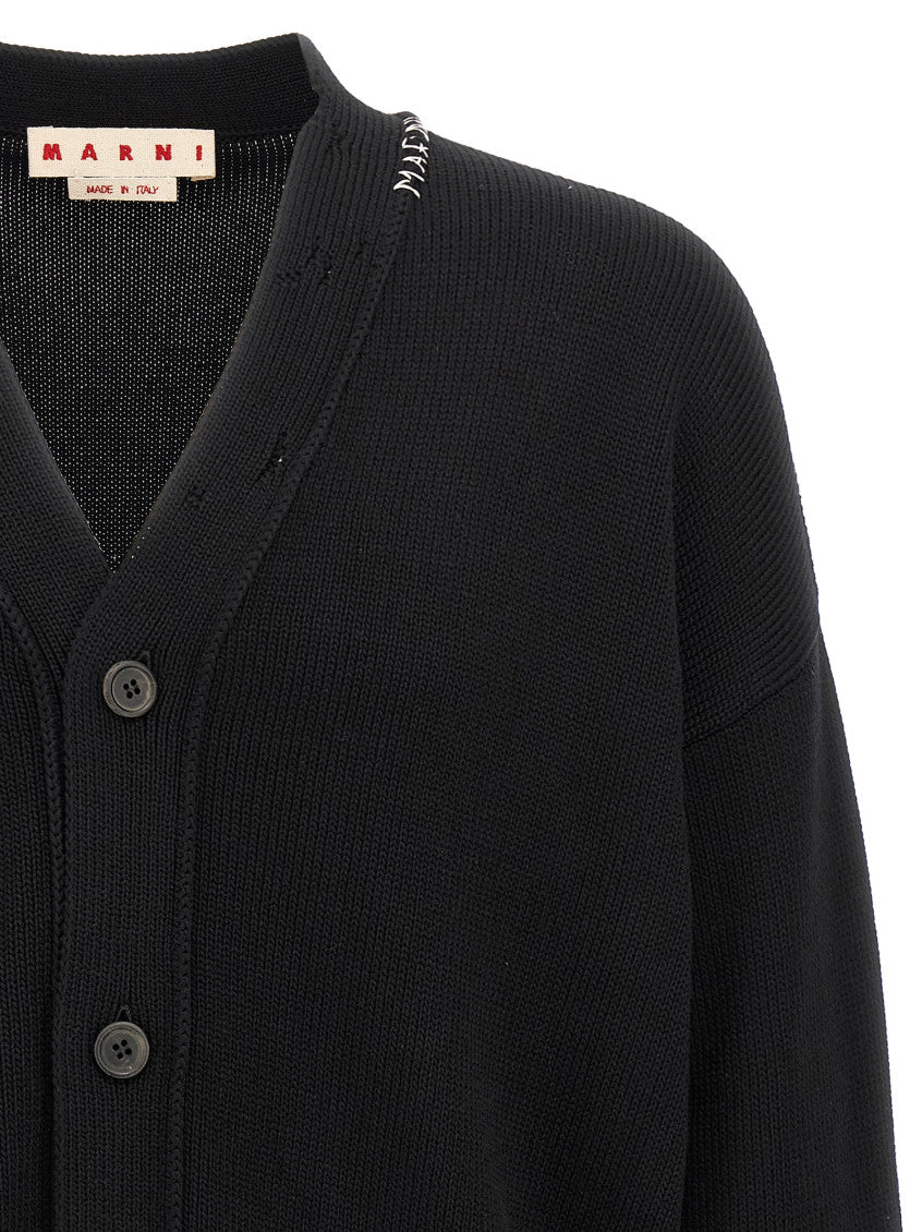 Black Logo embroidery cardigan 3