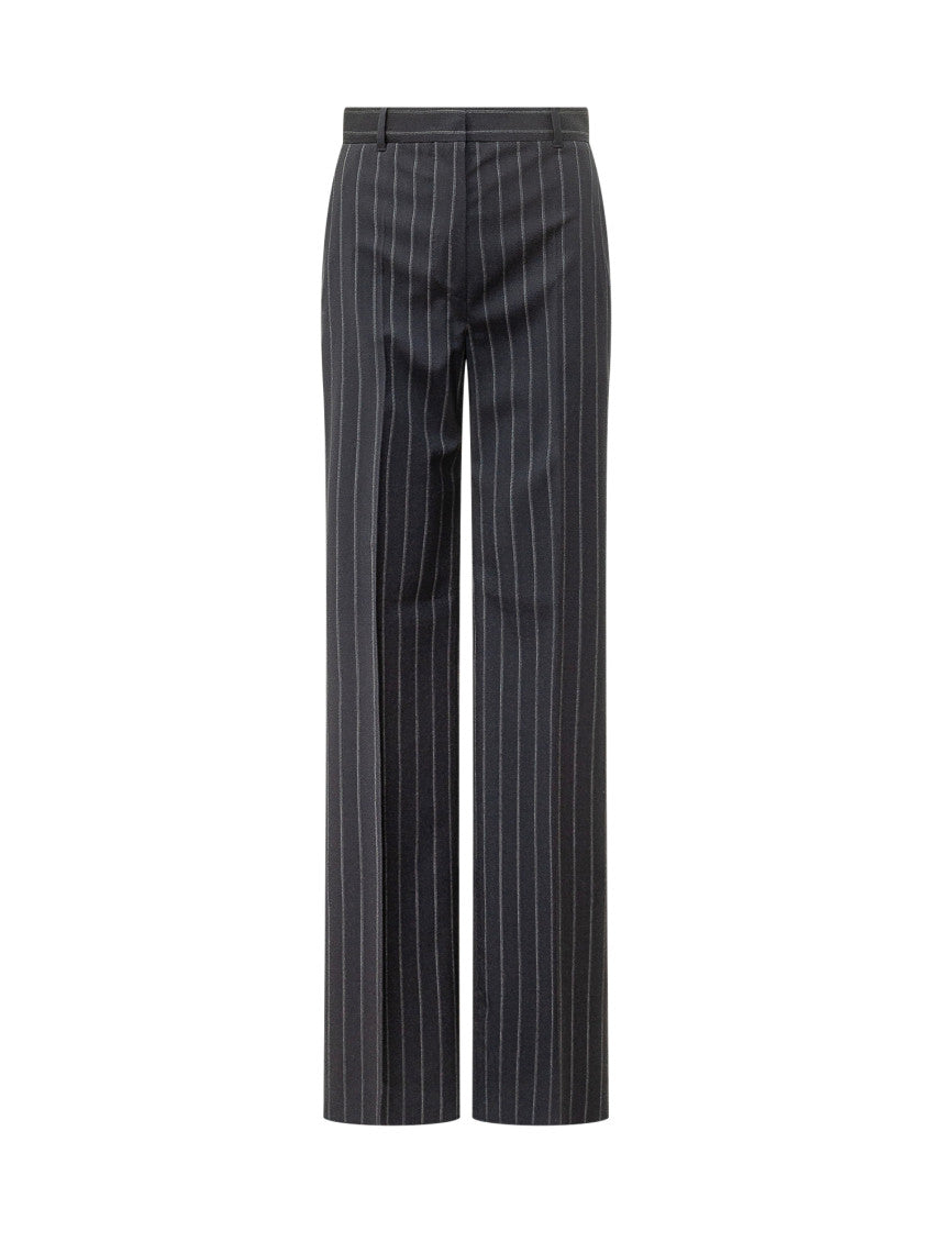 Blue Tailored Stripes Flat Front Pants 1