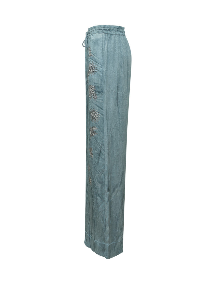 Blue Embroidered Relaxed Drawstring Pants 3