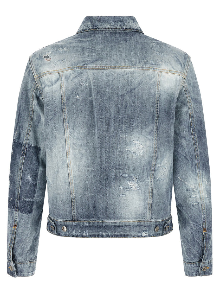 Blue Distressed Shirt Collar Jacket 2
