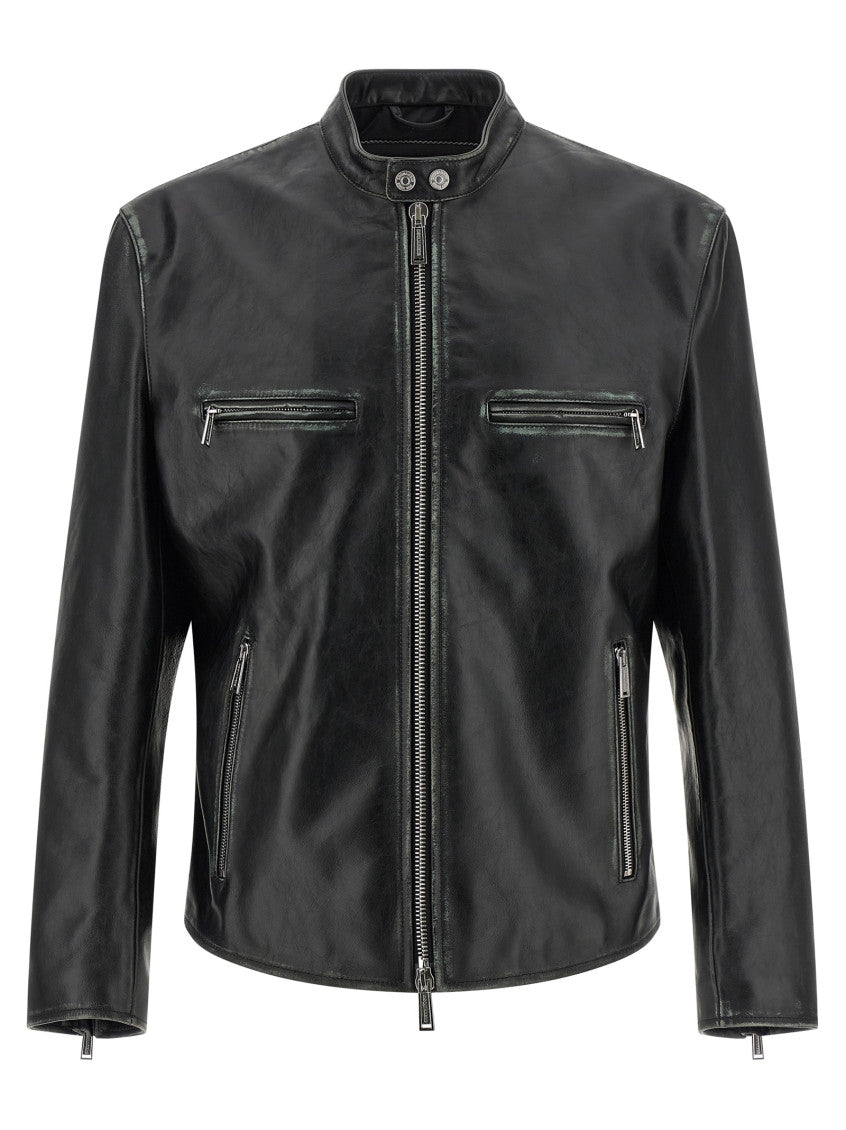 Black Solid Mandarin Collar Jacket 1