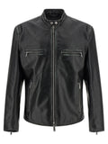 Black Solid Mandarin Collar Jacket 1