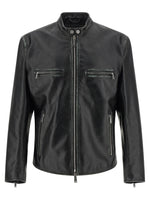 Black Solid Mandarin Collar Jacket 1