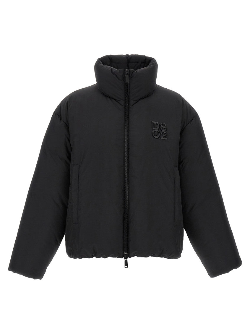 Black Solid Mock Collar Jacket 1