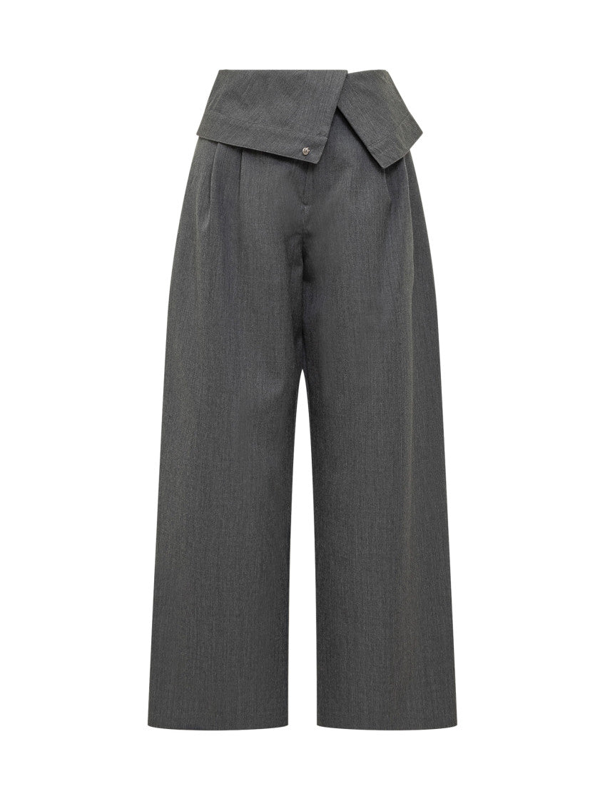 Grey Wide Leg Flat Front Pants 1
