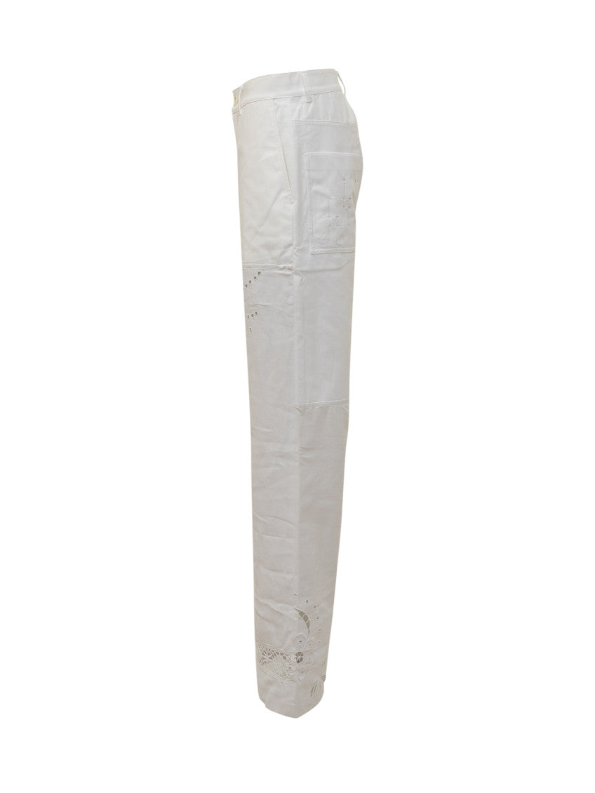 White Relaxed Flat Front Pants 3