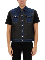 Denim Color Block Shirt Collar Top 1