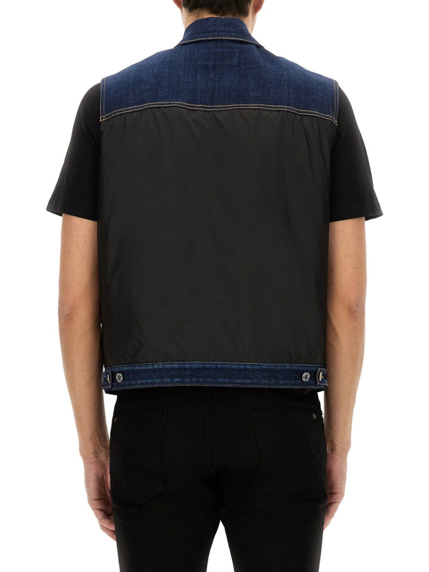 Denim Color Block Shirt Collar Top 3