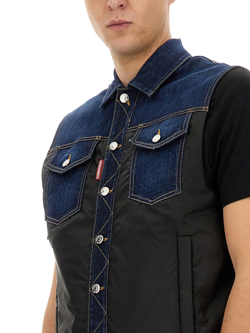 Denim Color Block Shirt Collar Top 4