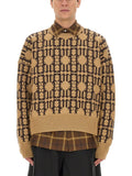 Beige Jacquard Crew Neck Sweater 1