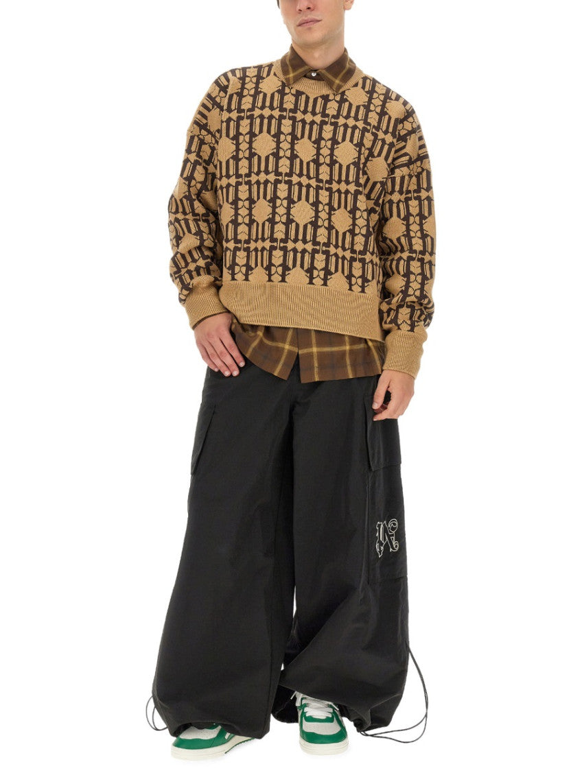 Beige Jacquard Crew Neck Sweater 2