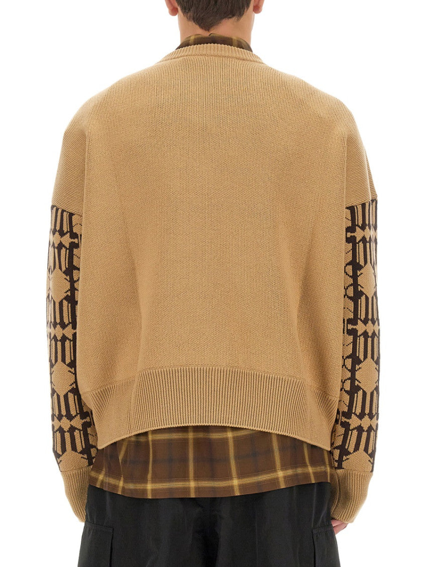 Beige Jacquard Crew Neck Sweater 3