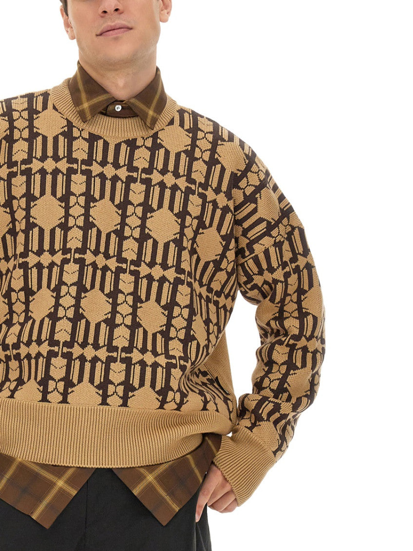 Beige Jacquard Crew Neck Sweater 4