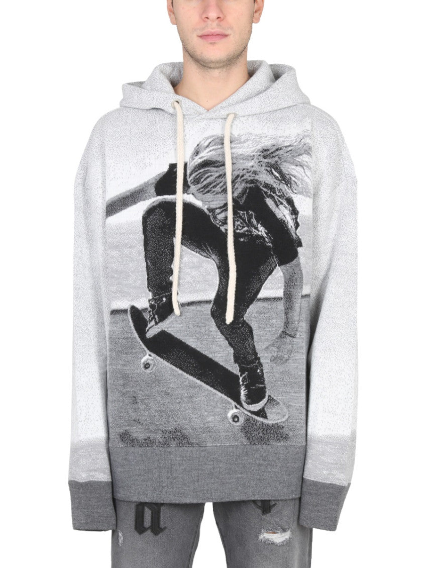 Grey Graphic Hood Sweater 1