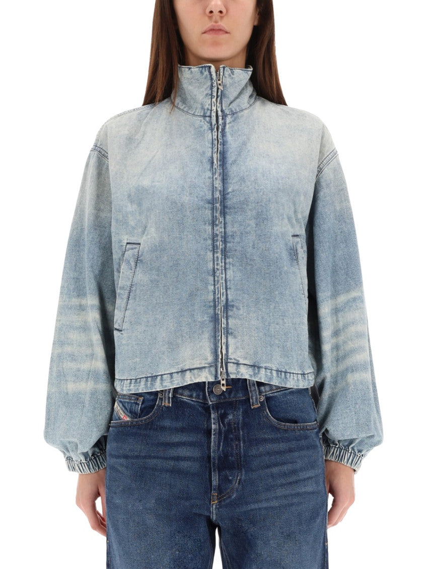 Denim Solid Mock Collar Jacket 1