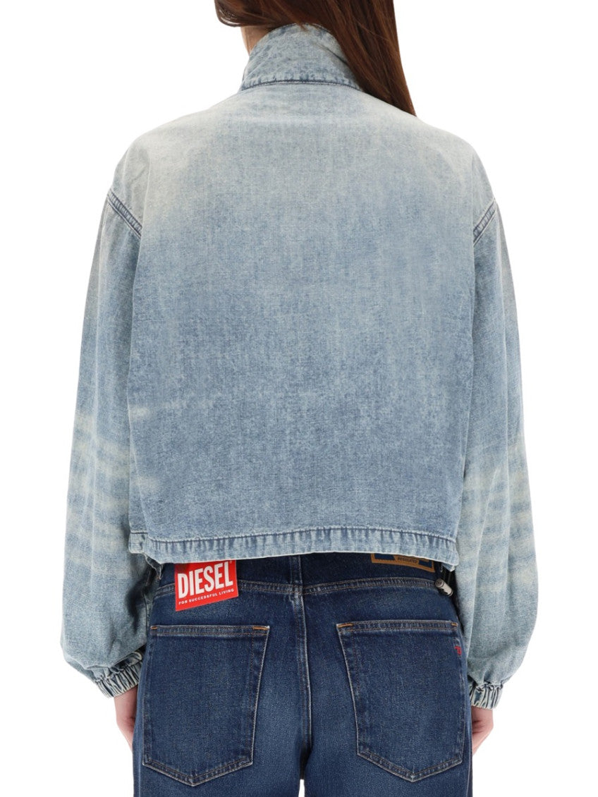 Denim Solid Mock Collar Jacket 2